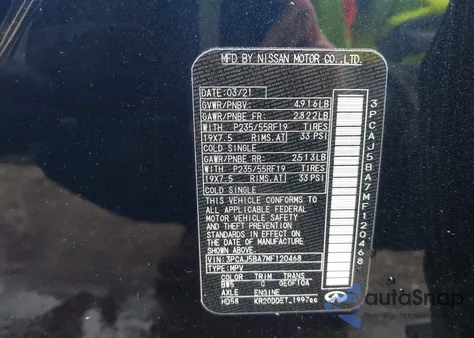 2021 Infiniti Qx50 Luxe from USA, damaged, VIN 3PCAJ5BA7MF120468